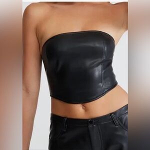 Kendall and Kylie black strapless corset top faux leather